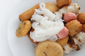 Japanese food, konjac and fish cake for oden cooking