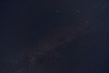 black night sky and stars as background, the milky way and falling Perseid meteors