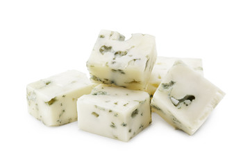 cut of blue cheese isolated on white background. macro