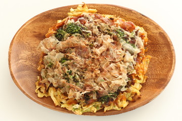 Japanese food, Katsuobushi and Okonomiyaki with copy space