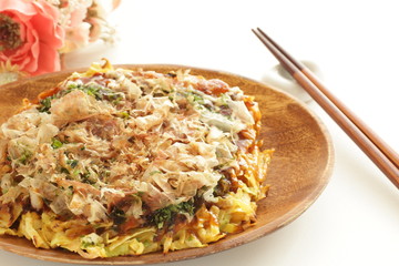 Japanese food, Katsuobushi and Okonomiyaki with copy space