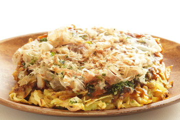 Japanese food, Katsuobushi and Okonomiyaki with copy space