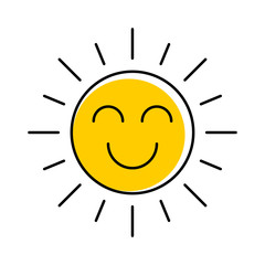 Abstract yellow happy smiling sun icon isolated on a white background. Vector EPS 10