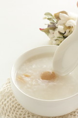 Chinese food, dried scallop in rice porridge for healthy gourmet congee