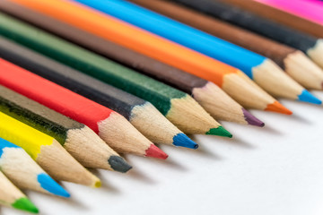 Macro photography colored pencils, background, copy space.
