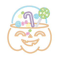 halloween pumpkin with sweet candies neon style icon