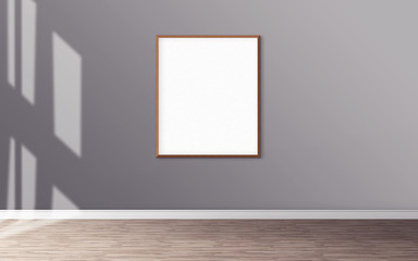 White poster on wall with blank frame mockup for you design. Layout mockup.