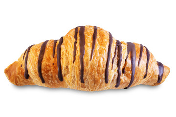 Croissant with chocolate glaze on a white isolated background