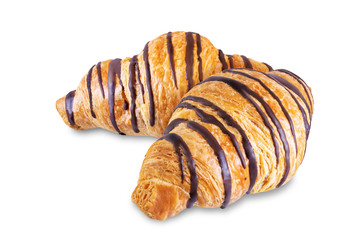 Croissant with chocolate glaze on a white isolated background