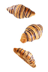 Croissant with chocolate glaze on a white isolated background