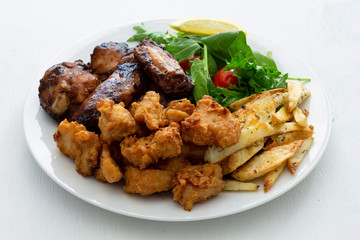 Honey Soy Chicken Wing Nibbles with Salad and Potato Chips