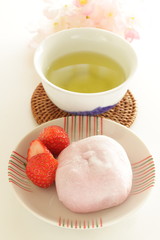 Japanese confectionery, strawberry and red bean paste Daifuku