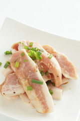 Korean barbecue food ingredient, pork neck and salt spring onion marinated