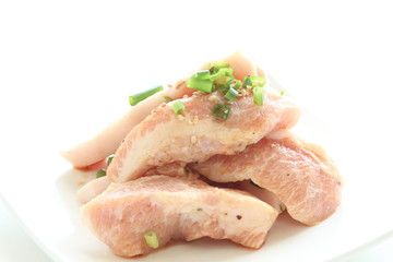 Korean barbecue food ingredient, pork neck and salt spring onion marinated