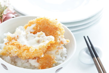 Japanese food, cream crab croquette on rice 