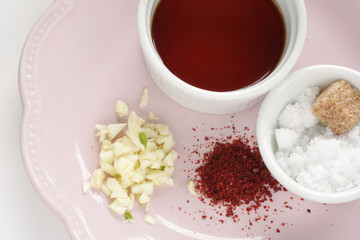 Korean cooking, sugar with soy sauce with chili pepper also garlic
