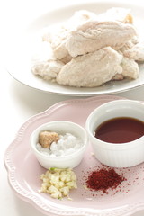 Korean cooking, sugar with soy sauce with chili pepper also garlic