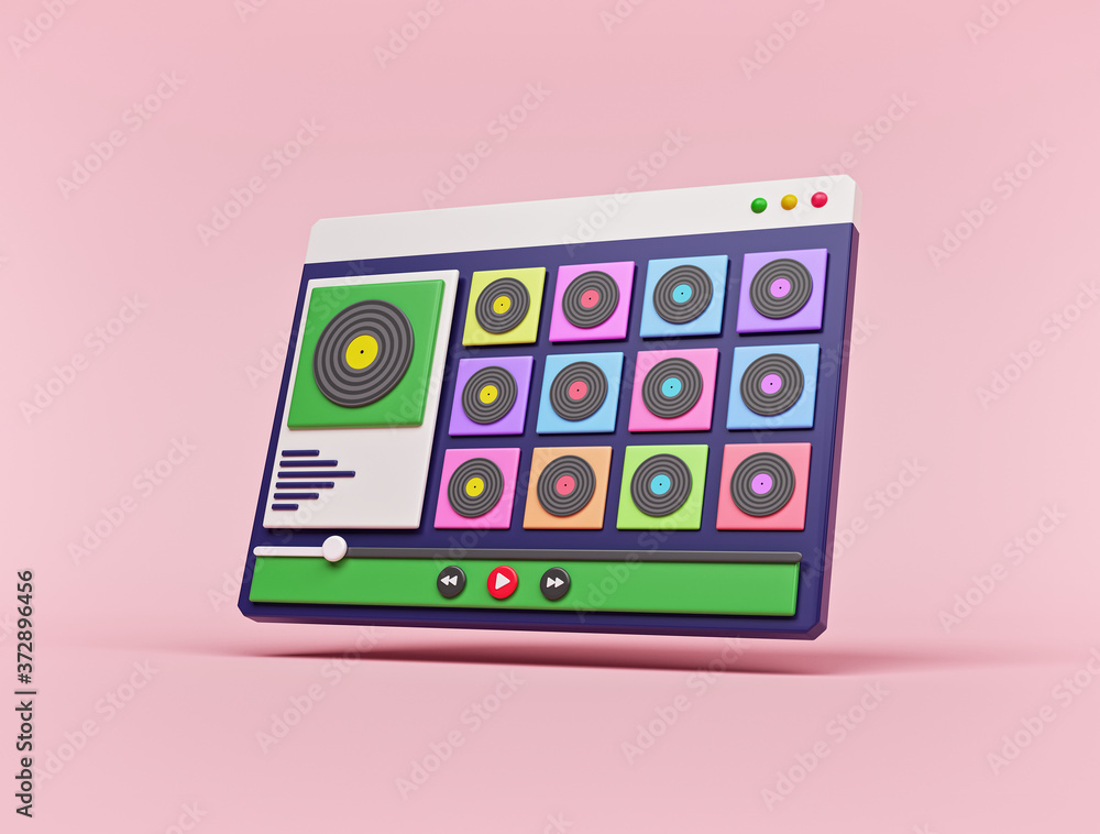 Poster minimal audio songs web page interface isolated. 3d rendering