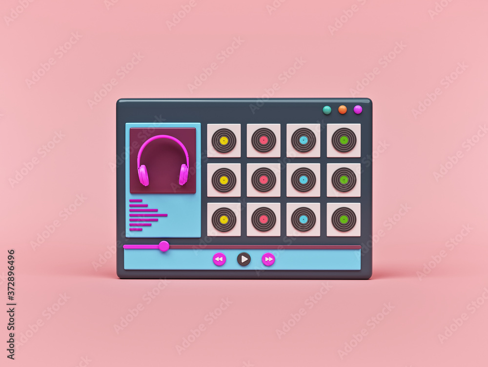 Poster minimal audio songs web page interface isolated. 3d rendering