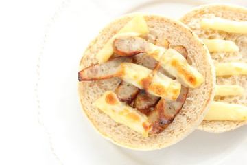 sausage and cheese toasted English muffin sandwich 