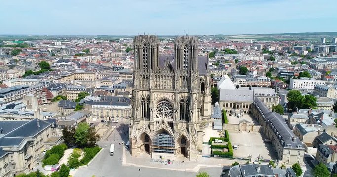 France, Marne, Reims, Aerial view of Notre-Dame de Reims cathedral, listed as World Heritage by UNESCO