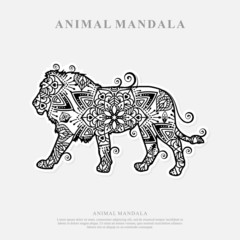 Lion Mandala Vector Line Art Style