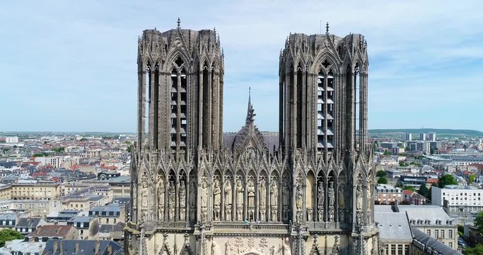 France, Marne, Reims, Aerial view of Notre-Dame de Reims cathedral, listed as World Heritage by UNESCO
