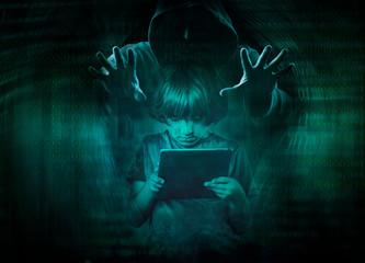 online security concept  with hacker and victim