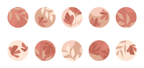 Bundle of insta highlights covers.Modern vector layouts with hand drawn organic shapes,florals and textures.Abstract backgrounds.Trendy design for social media marketing.