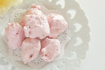 Pink sweet candy on dish for confectionery image