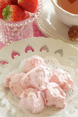 Pink sweet candy on dish for confectionery image