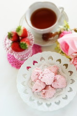 Pink sweet candy on dish for confectionery image