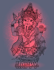 Cute toddler Lord Ganesha holds a lotus - isolated vector illustration. Indian Festival of Ganesh Chaturthi. Ganesha -Ganapati