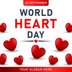 World heart day poster. web banner with red heart. Vector illustration.