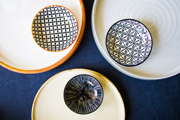 Empty bowls and plates on the table, dishware and tableware