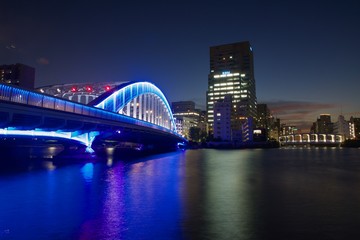 永代橋夜景　隅田川ブルーモーメント
永代橋と豊海橋
