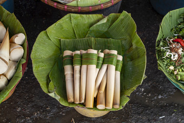 bamboo shoot in a banana leaf
