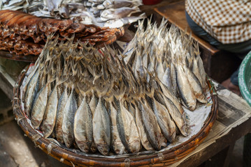 basket of dried fish at a market in Chiang Mai, Thailand