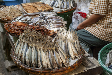 basket of dried fish at a market in Chiang Mai, Thailand