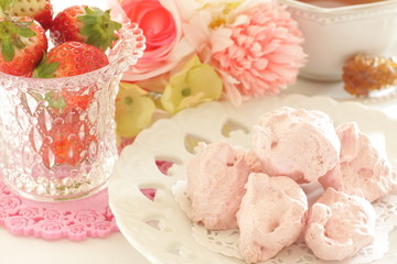 Pink sweet candy on dish for confectionery image