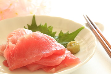 Japanese food, maguro and toro served with wasabi