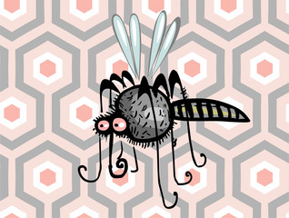 Funny mosquito hand drawn cartoon illustration