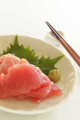 Japanese food, maguro and toro served with wasabi