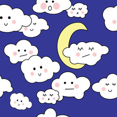 Cute cartoon clouds vector seamless pattern