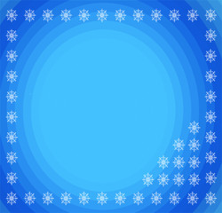 Frame for greeting Happy New Year. Blue background with abstract snowflakes.