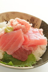 Japanese food, tuna fish maguro on rice with wasabi