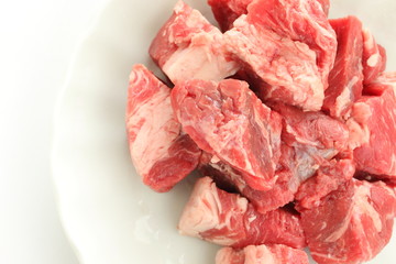 Freshness beef steak on white plate with copy space