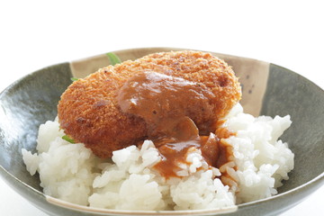 Japanese food, crab cream croquette and curry rice