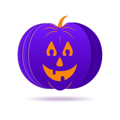 halloween pumpkin with paper cut style on white background. vector illustration