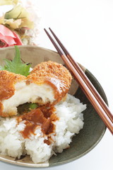 Japanese food, crab cream croquette and curry rice